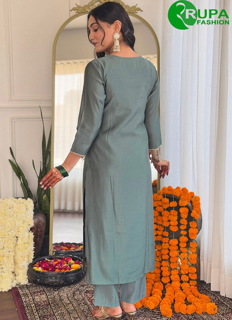 Splendorous Green Color Embroidery Work,Printed Ceremonial Salwar Suit