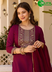Attractive Wine Color Rayon Readymade And Festival Salwar Suit