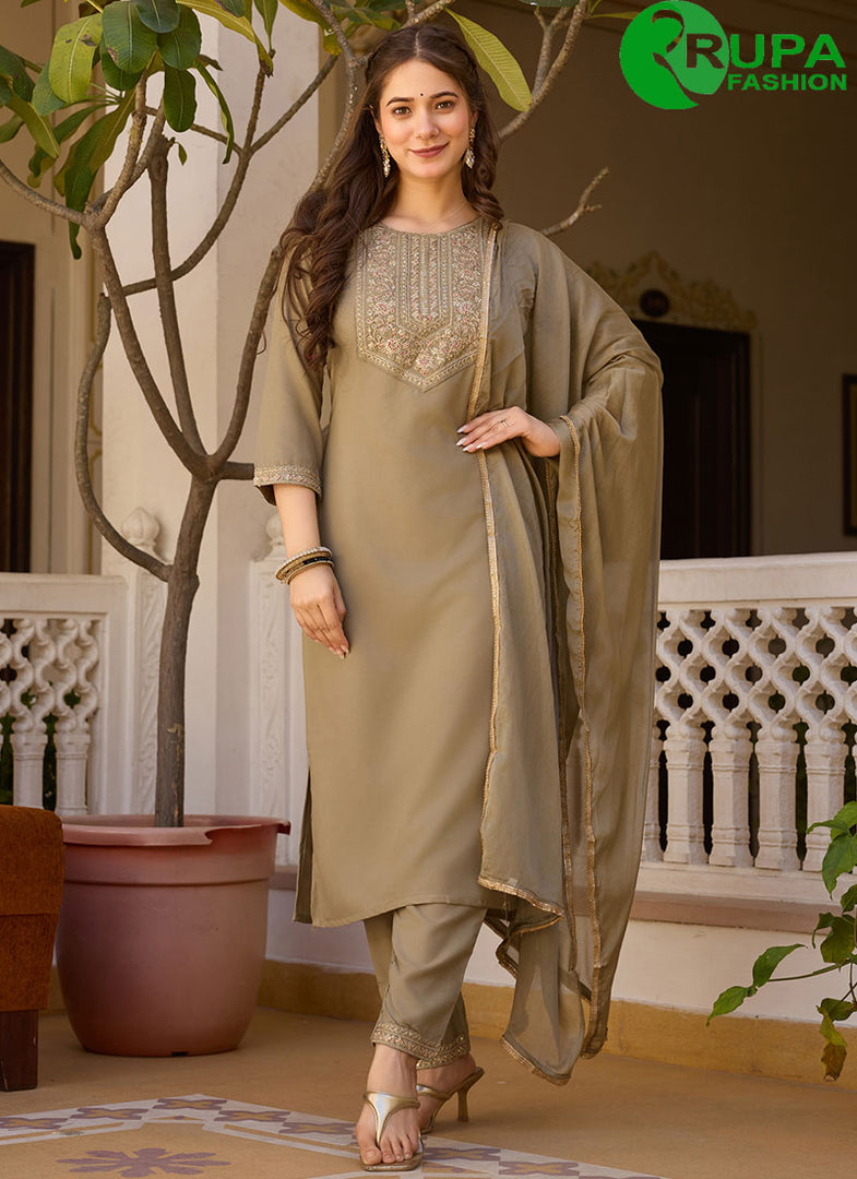 Marvelous Pista Color Rayon Embroidered and Zari Work Salwar Suit