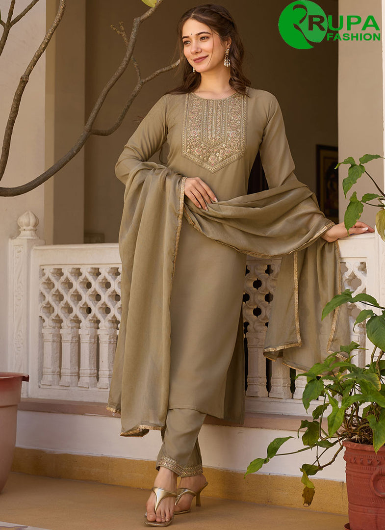 Marvelous Pista Color Rayon Embroidered and Zari Work Salwar Suit