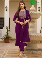 Load image into Gallery viewer, Outstanding Purple Color Rayon Embroidered and Zari Work Readymade Salwar Suit

