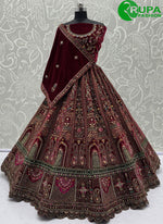 Load image into Gallery viewer, Beautiful Maroon Color Velvet New Designer Hand Work Bridal Wear A Line Lehenga Choli
