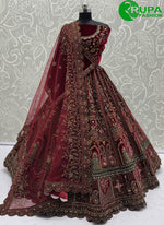 Load image into Gallery viewer, Beautiful Maroon Color Velvet New Designer Hand Work Bridal Wear A Line Lehenga Choli
