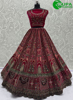 Load image into Gallery viewer, Diamond, Dori, Embroidered, Fancy, Hand, Mirror, Sequins and Zari Work Velvet A - Line Lehenga Choli In Pink and Rani for Bridal
