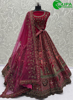Load image into Gallery viewer, Diamond, Dori, Embroidered, Fancy, Hand, Mirror, Sequins and Zari Work Velvet A - Line Lehenga Choli In Pink and Rani for Bridal
