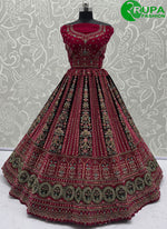 Load image into Gallery viewer, Rani Color Diamond, Dori, Embroidered, Fancy, Hand, Mirror, Sequins and Zari Work Velvet A - Line Lehenga Choli
