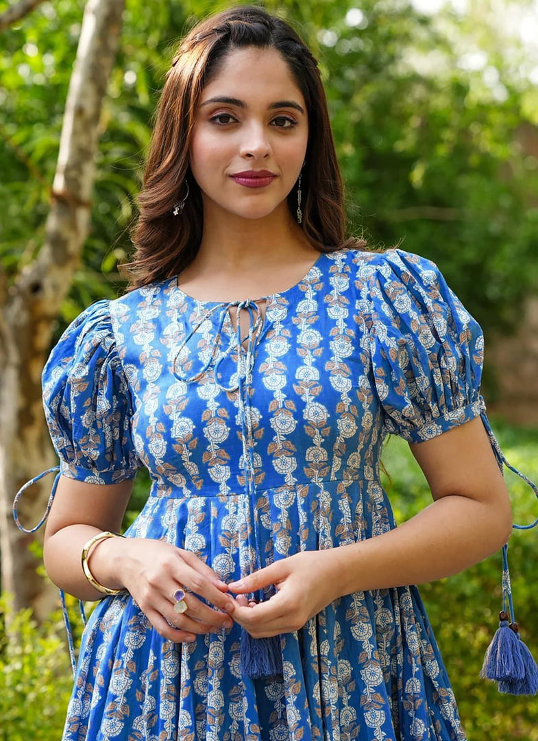 Delightful Blue Color Rayon Digital Print Work Casual Kurti