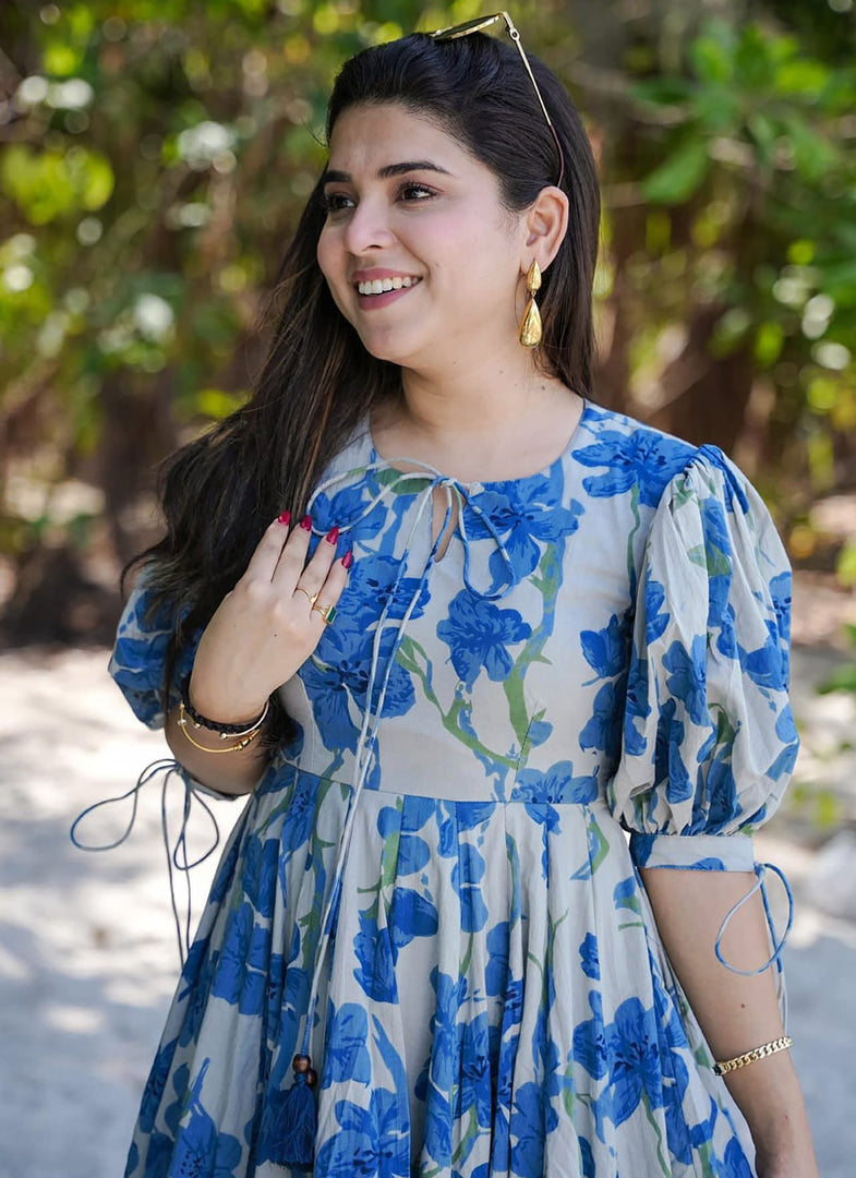 Adorable Blue Color Rayon Digital Print Work Designer Kurti