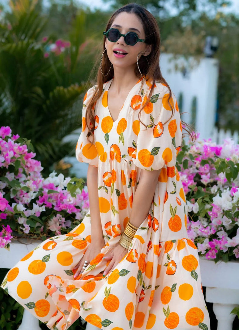 Lovely Orange Color Heavy Rayon Digital Print Work Casual Kurti