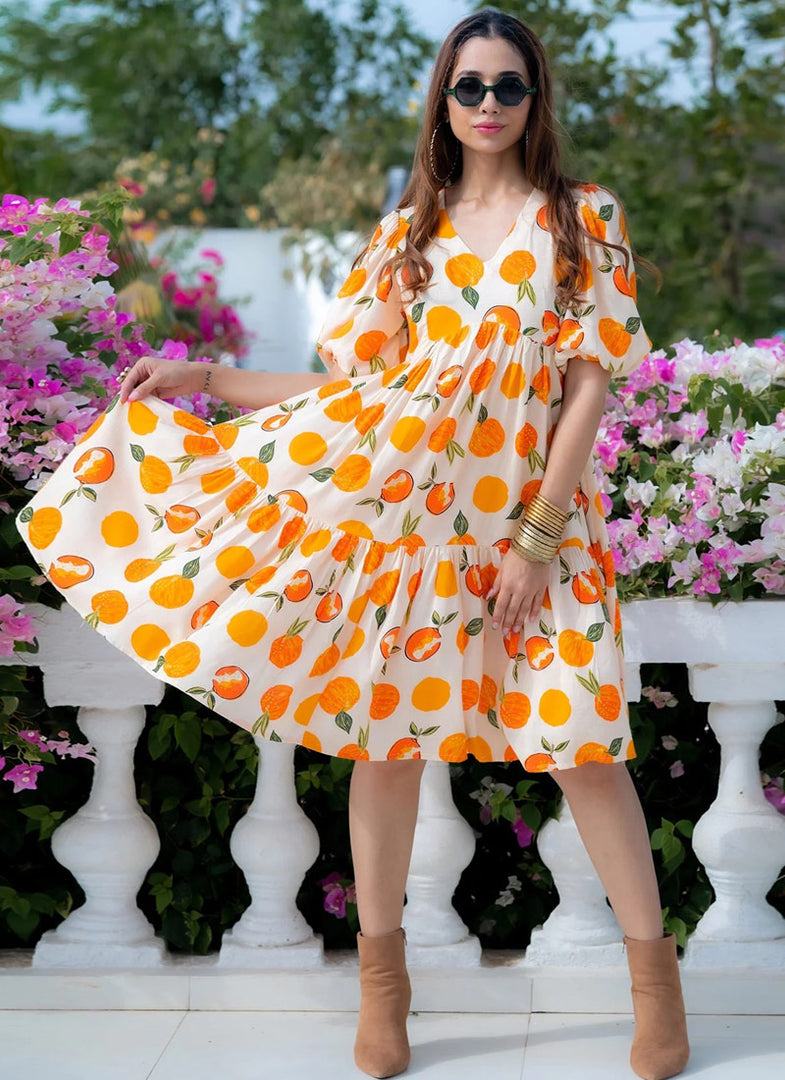 Lovely Orange Color Heavy Rayon Digital Print Work Casual Kurti