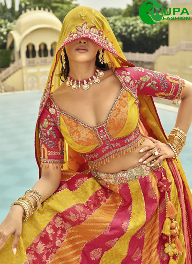Multi Color Silk Designer Ready Made Lehenga Choli with Embroidered, Sequins and Zari Work