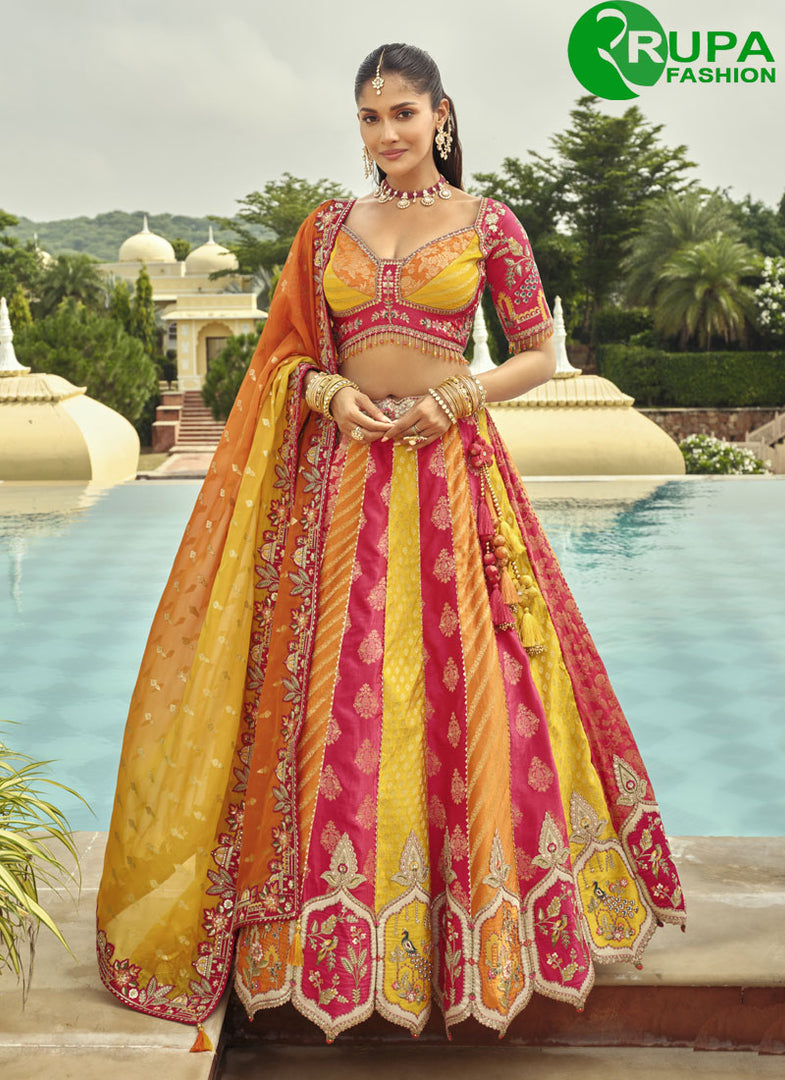 Multi Color Silk Designer Ready Made Lehenga Choli with Embroidered, Sequins and Zari Work