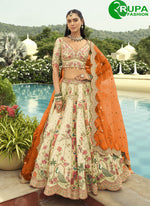 Load image into Gallery viewer, Beautiful Cream Color Silk Ready Made Lehenga Choli with Embroidered, Sequins and Zari Work