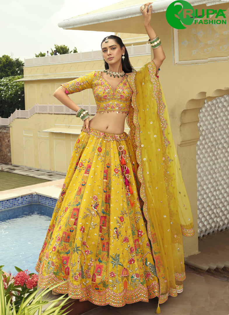 Yellow Color Silk Embroidered, Sequins and Zari Heavy Work Ready Made Lehenga Choli