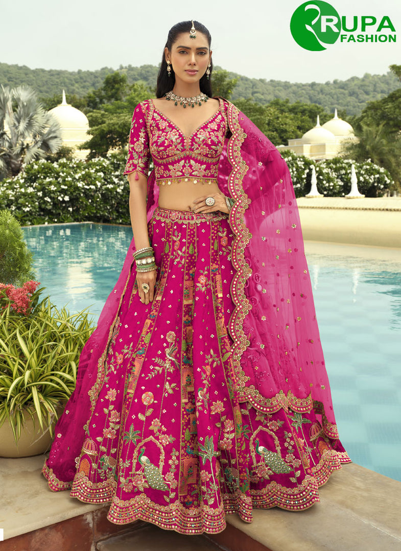 Magnetic Pink Color Silk Embroidered, Sequins and Zari Work Ready Made Lehenga Choli