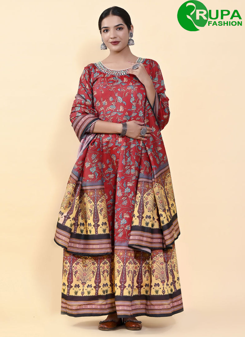 Delightful Multi Color New Designer Chanderi Silk Party Wear Gown