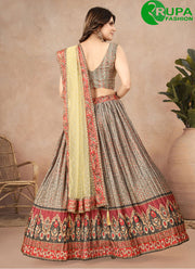 Eye Catchy Multi Color Digital Printed And Crushed Work  Lehenga Choli