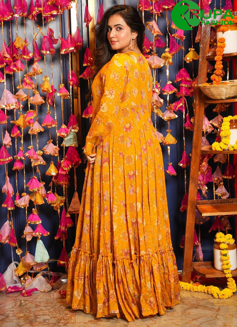 Attractive Yellow Color And Digital Print Garara Suit With Shrug