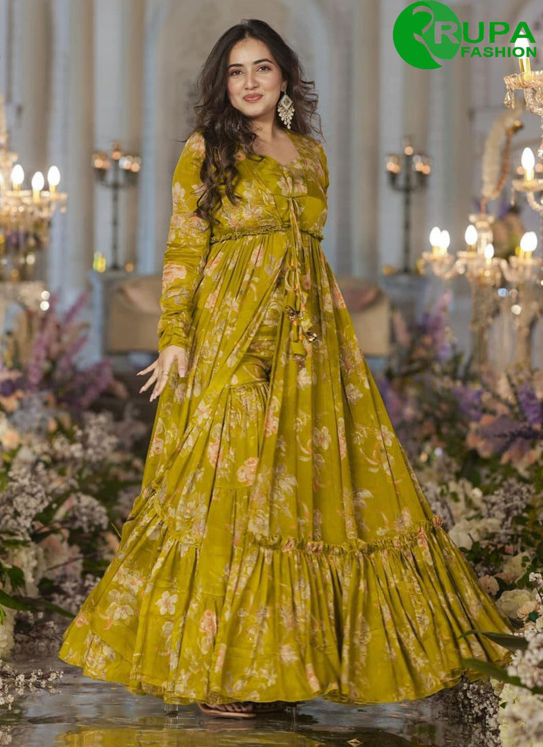 Eye Catchy Smith Green Ready Made Garara Suit With Shrug