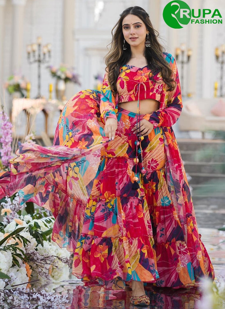Beautiful Multi Color And Digital Print Party Wear Garara Suit With Shrug