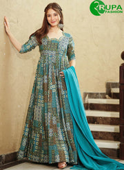 New Desigener Blue Color Rayon Digital Print Work Designer Gown for Ceremonial