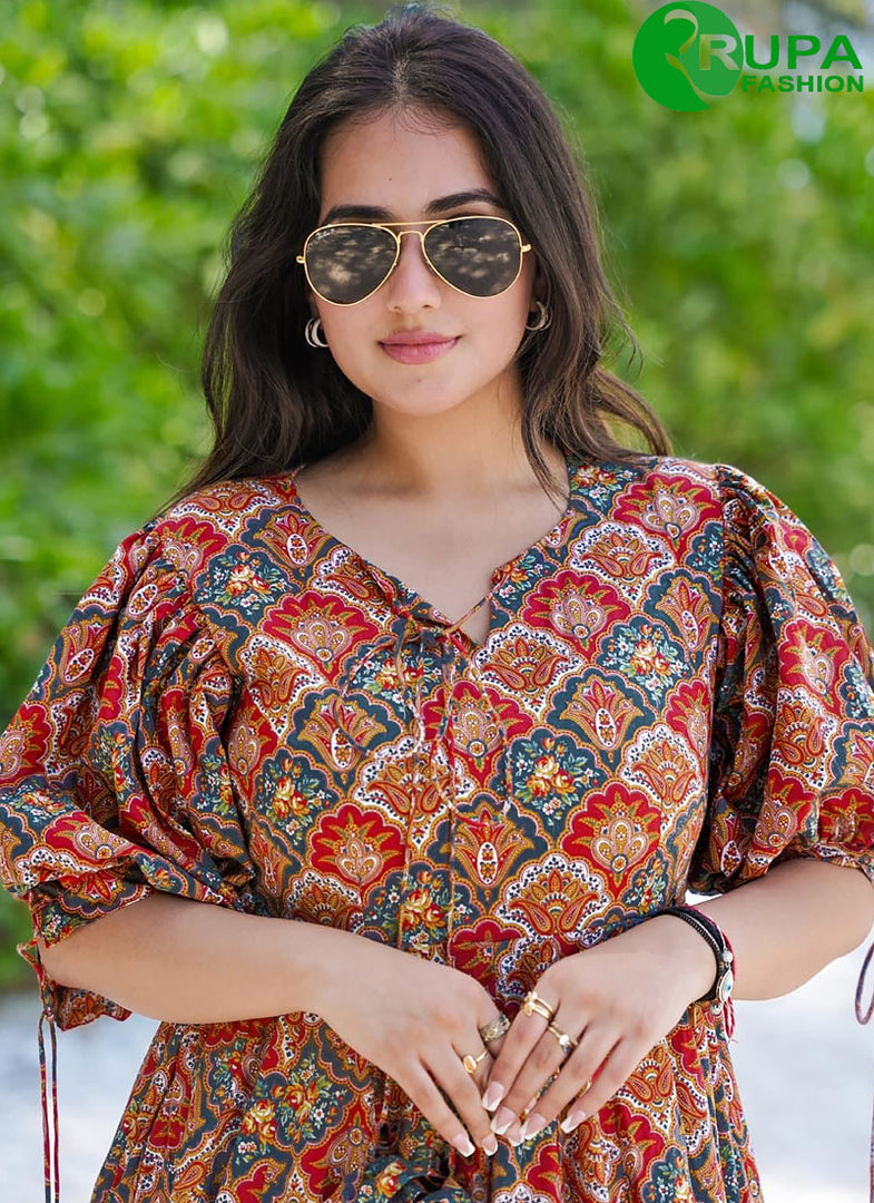 Attractive Multi Color Rayon Digital Print Work Casual Kurti