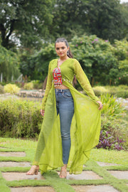 Beautiful Lime Yellow Faux Georgette Party Wear Kurti