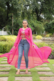 Pink Faux Georgette Mirror and Patch Border Work Casual Kurti for Women