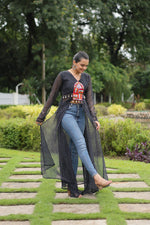 Load image into Gallery viewer, Black Mirror and Patch Border Work Faux Georgette Casual Kurti
