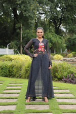 Load image into Gallery viewer, Black Mirror and Patch Border Work Faux Georgette Casual Kurti
