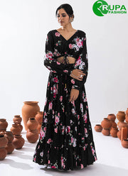 Splendorous Black Color Digital Print Work Chinon Readymade Lehenga Choli