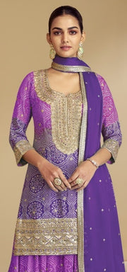 Purple Color Chinon Fabric Designer Party Wear Embroidered Work Sharara Suit