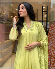 Green Chinon Embroidered Work Salwar Suit