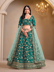 Attractive Green Colour Art Silk A - Line Lehenga Choli with Embroidered and Resham Work