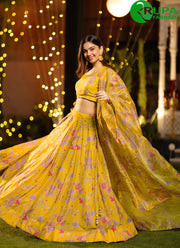 Glorious Yellow Multi Color Chinon Readymade Lehenga Choli
