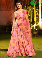 Splendid Pink Color Chinon Digital Print Work Readymade Traditional Lehenga Choli