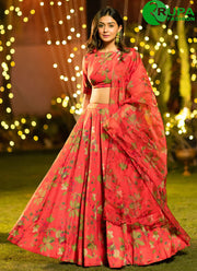 Beautiful Peach and Pink Color Chinon Digital Print Work Readymade Lehenga Choli