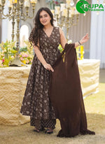 Load image into Gallery viewer, Brown Georgette Salwar Suit with Foliage Print Work for Ceremonial
