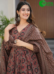 Artistic Red Cotton Designer Salwar Suit with Print Work