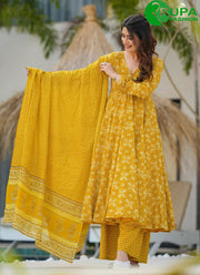 Gorgeous Mustard Color And Flower Print Designer Salwar Suit