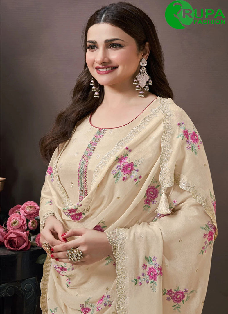 Magnetic Cream Color Silk New Designer Party Wear Suit