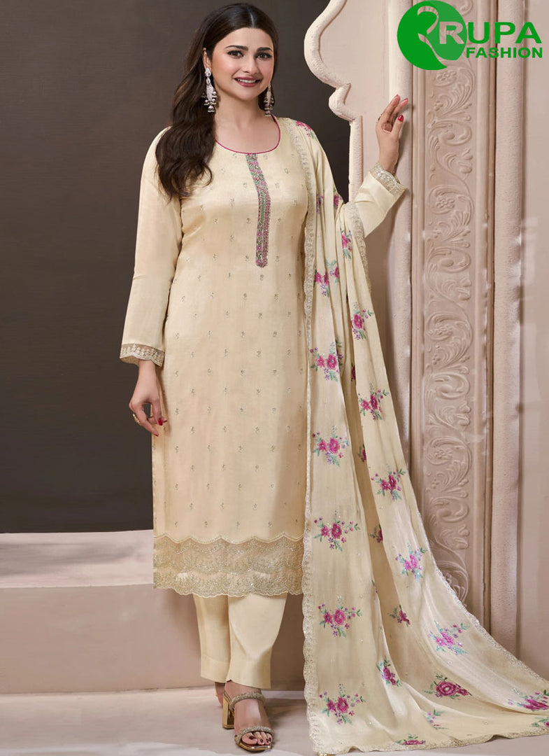Magnetic Cream Color Silk New Designer Party Wear Suit