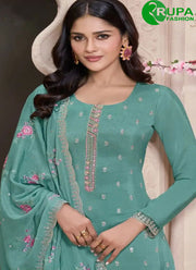 Eye Catchy Sea Green Color Silk Designer Party Wear Straight Suit