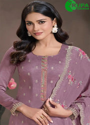 Beautiful Lavender Color Silk Designer Party Wear Straight Suit