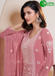 Beautiful Pink Color Peach With Embroidery Work Pakistani Palazzo Salwar Suit