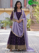 Load image into Gallery viewer, Eye Catchy Purple Color Aux Blooming With Embroidery Zari Sequins-work Gown
