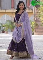 Load image into Gallery viewer, Eye Catchy Purple Color Aux Blooming With Embroidery Zari Sequins-work Gown
