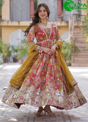 Beautiful Red Color Silk Embroidered, Foil Print, Sequins and Zari Work Designer Gown