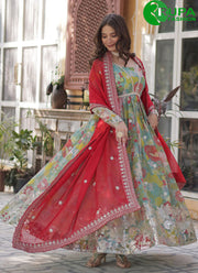 Splendorous Aqua Blue Color With Embroidered Work With Designer Lace Border Gown