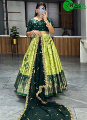 Marvolous Parrot Green Color Embroidery Work With Cut Work Border Lehenga Choli